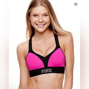 Vintage Y2K PINK Victoria's Secret Black and Pink Crisscross Strappy Sports Bra